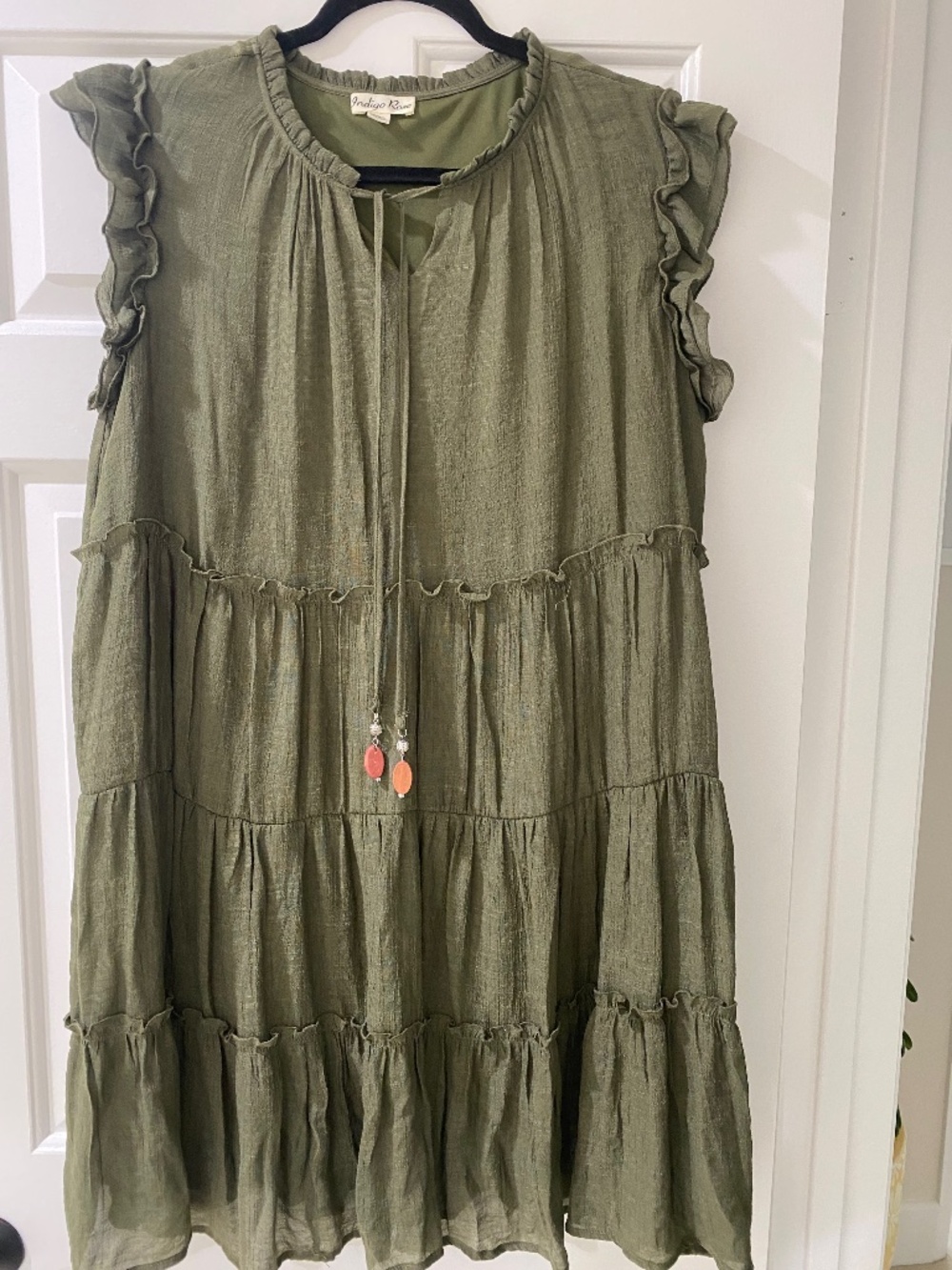 Indigo Rose Olive Green Ruffle Dress